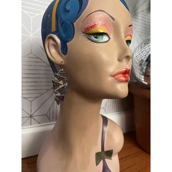 Artisan Handmade Metallic Leather Geometric multi pattern earrings - Picture 8 of 10